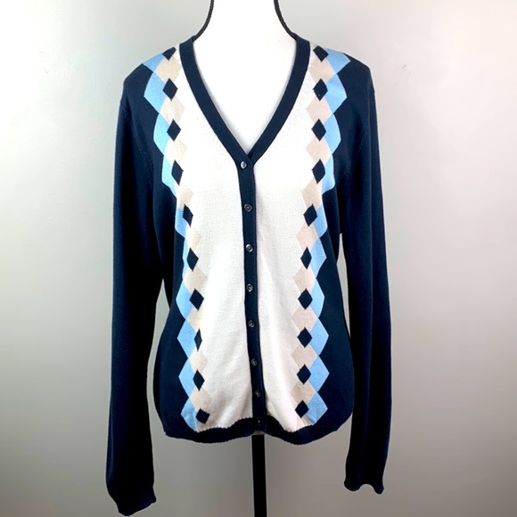 Brooks Brothers 346 Supima Cotton Argyle Sweater in Navy - Picture 1 of 7